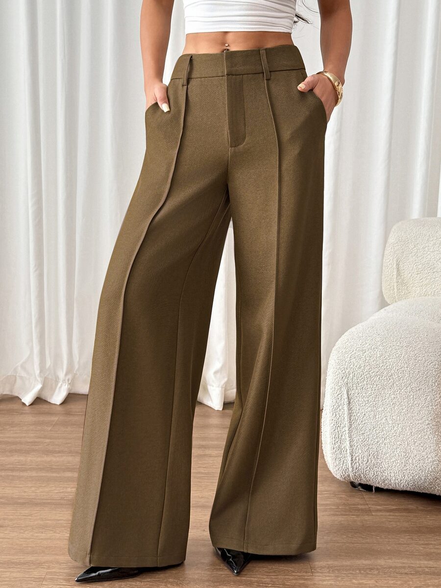 SHEIN PETITE Fashionable Versatile Commuter Wide Leg Suit Pants - Green - View 1