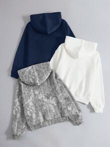 SHEIN 兒童青少年女孩長袖休閒寬鬆連帽衛衣 秋冬款 - 彩色 - 查看 3