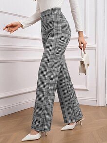 SHEIN Clasi 四季通用優雅通勤商務格紋彈性長褲，百搭款 - 黑與白 - 查看 8