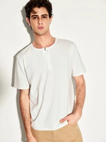 Colvenic Kaos Lengan Pendek Pria Warna Polos Kasual Serbaguna untuk Sehari-hari - Putih - View 5