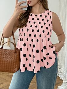 SHEIN LUNE Plus Size Summer Casual Polka Dot Print Tank Top - Multicolor - View 3