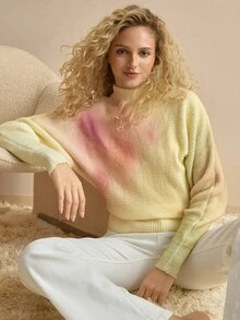 MOTF PREMIUM WOMEN'S AUTUMN/WINTER SPRAY-DYED HIGH NECK BATWING SLEEVE SWEATER - Multicolor - View 1