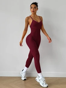 SHEIN Velisys Women's Yoga Ribbed Athletic One-Piece Jumpsuit - Multicolor - View 5