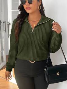 SHEIN Frenchy Plus Size Women Solid Color Casual Versatile Daily Wear Long Sleeve T-Shirt - Green - View 5