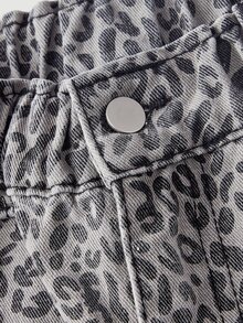 SHEIN 女款夏季紙袋腰直筒牛仔褲 - 灰色 - 查看 6