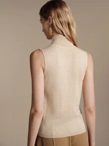 Anewsta Essential Internet Celebrity High-End High Neck Knitted Sleeveless Vest, Solid Color Soft Loose Versatile Outerwear Layering Knit Vest - Khaki - View 7