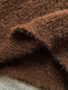 Young Girls Faux Mink Fur Hooded Pullover Sweater - Brown - View 8
