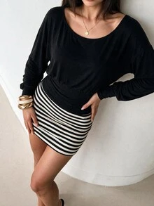 Coastalzia 女款純色露背開背收腰長袖性感極簡風抓皺修身上衣 - 黑色 - 查看 4