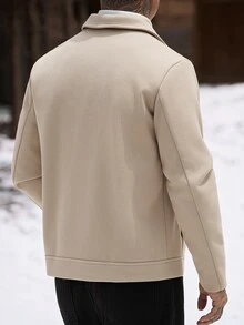 Manfinity Homme 男士休閒純色拉鍊百搭外套 - 卡其色 - 查看 2