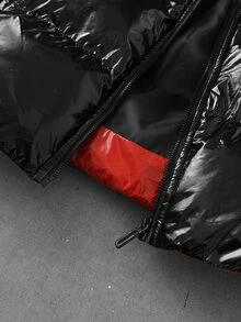 Manfinity Roghcode Mantel Lengan Panjang dengan Kantong Resleting dan Warna Kontras, Berbantalan, Musim Gugur/Musim Dingin, Hadiah untuk Teman - Hitam - View 8