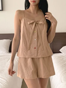 DAZY 女款休閒舒適兩件式睡衣套裝 - 卡其色 - 查看 6