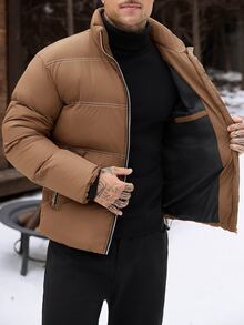 Manfinity CasualCool Men's Short Thick Jacket, Suitable For Cold Winter Weather - Camel - View 7