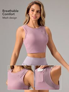 OutZeal 女款健身上衣運動內衣瑜珈運動內衣-內含可拆卸式胸墊後口袋運動背心 - 淺灰紫 - 查看 3