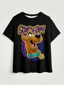 SCOOBY-DOO X SHEIN تي شيرت كاجوال يومي بطبعة حروف وكرتون مقاس كبير - أبيض - مشاهدة 7