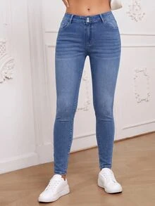 Rivivi Plus Size Casual Washed Slim Fit Jeans - Blue - View 6