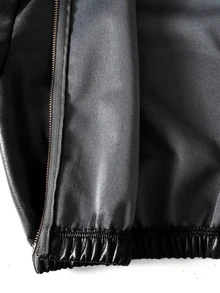 SHEIN 青少年女孩秋/冬新款美式復古黑色磨損PU皮革短夾克，適合秋冬季節 - 黑色 - 查看 8