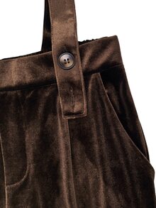 LUMIGAL Women's Autumn/Winter Velvet Jumpsuit With Pockets And Adjustable Straps - Coffee Brown - View 5