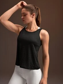 Powerista Women's Summer And Spring Black Color Comfort Fit Sports Back Lace-Up Design Tank Top Breathable Active Wear Casual Sleeveless Running Shirt - Black - View 2