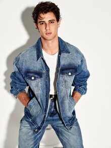 Colvenic Men's Streetwear Casual Multi-Pocket Denim Jacket In Blue - Medium Wash - View 2