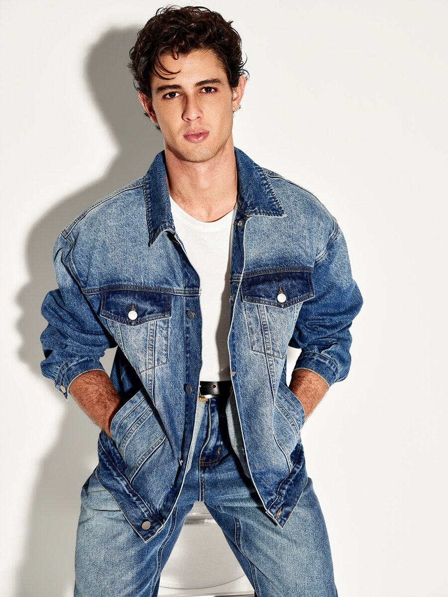 Colvenic Men's Streetwear Casual Multi-Pocket Denim Jacket In Blue