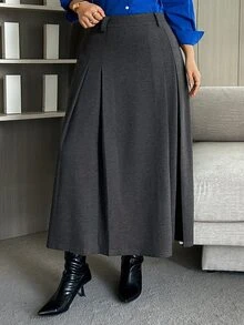 Dazy Plus Fun & Quirky Commuter Office Wear Ruched Design Straight Casual Mid-Length Skirt - Grey - View 8