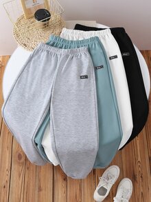 SHEIN 4件組兒童青少年男孩休閒百搭運動長褲，薄荷綠、麻灰、白色、黑色，適合通勤、上學、日常休閒穿著、運動，秋冬款 - 彩色 - 查看 5