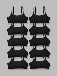 SHEIN Girlism Tween女孩簡約舒適親膚兒童學生成長期背心內衣 10件/包 - 黑色 - 查看 1