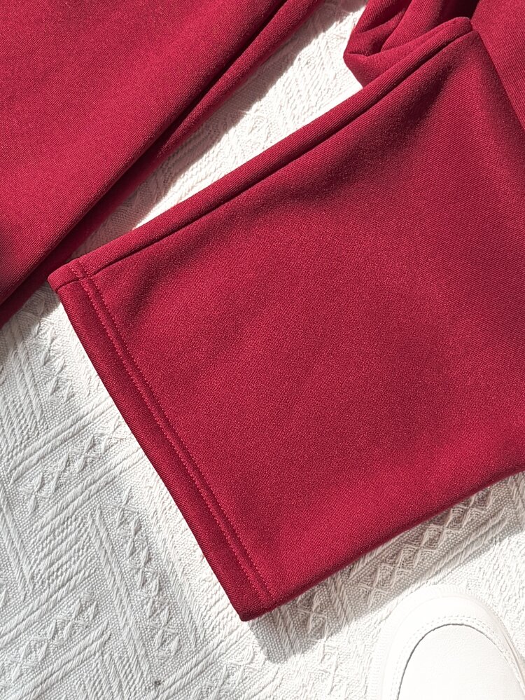 SHEIN Elladie kids Tween Girl Thermal-Lined Thick Sweatshirt 2 Pieces Set, Lace Bow Trim Sweatshirt With Wide-Leg Pants, Warm Autumn/Winter New Arrival, Suitable For Holiday Parties, Weekend Outings, Photo Shoots And Casual Daily Wear - Burgundy - View 13