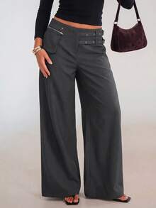 Avantive Women's Casual Commute Solid Color Low Waist Loose Long Pants - Grey - View 5