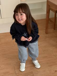 DAZY Sweatshirt Lengan Panjang Gaya Korea Motif Bintang Lima Berkerudung untuk Bayi Perempuan, Cocok untuk Musim Gugur/Dingin - Navy Blue - View 5