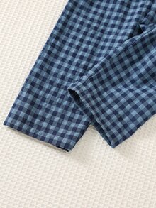 SHEIN 休閒舒適刺繡熊拼接翻領長袖居家服套裝 - 彩色 - 查看 6
