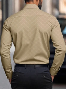 Manfinity Mode Men's Black Button Down Long Sleeve Slim Fit Business Formal Dress Shirt,Long Sleeve Men Shirt - Apricot - View 2