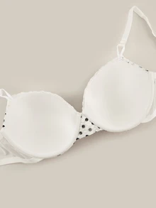 Bralution Polka Dot Lace Minimalist Daily Comfortable Molded Cup Support Underwire Lift 3/4 Cup Plus Size Bra & Wireless Bra - White - View 2