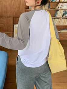 Dazy Plus Crew Neck Contrast Color Raglan Sleeve Letter Print Urban Casual Streetwear Preppy Style Loose Fit T-Shirt - White - View 2