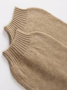 SHEIN Cardigan Rajut Panjang Leher Bulat Musim Gugur/Musim Dingin, Mantel Sweater Longgar Lengan Lentera dengan Kancing Depan - Khaki - View 3