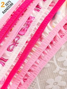 3 conjuntos aleatorios de camisola básica con estampado de lazo, cereza y margarita rosa dulce para niña preadolescente, conjunto de triángulo - Multicolor - Ver 3