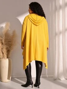 BrightlyHer Plus Size Solid Hooded Long Sleeve Drawstring Asymmetric Hem Sweatshirt With Pockets Autumn 2026 Formal Vacation Soft Yellow Black Casual - Yellow - View 2