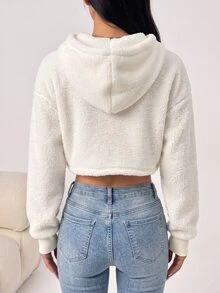 SHEIN Unity 女款韓式慵懶風柔軟短版寬鬆長袖休閒衛衣 - 白色 - 查看 2