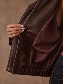 SHEIN BAE Jaket Komuter Wanita Modis Musim Gugur - Coklat - View 8