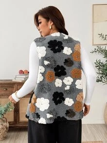 Weeklong Plus Size Sleeveless Round Neck Button-Up 3D Floral Slimming Fashion Casual Elegant Commuter Outing Jacket For Women - Multicolor - View 2