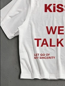 Manfinity ZONE917 Kaos Lengan Pendek Longgar Model Crop dengan Motif Slogan JUST Warna Merah Gaya Kasual Jalanan dan Label Putih - Putih - View 2