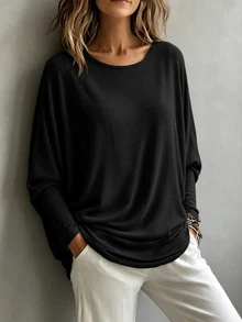 Breezaya Women's Solid Color Minimalist Versatile Top For Daily Commute - Black - View 4