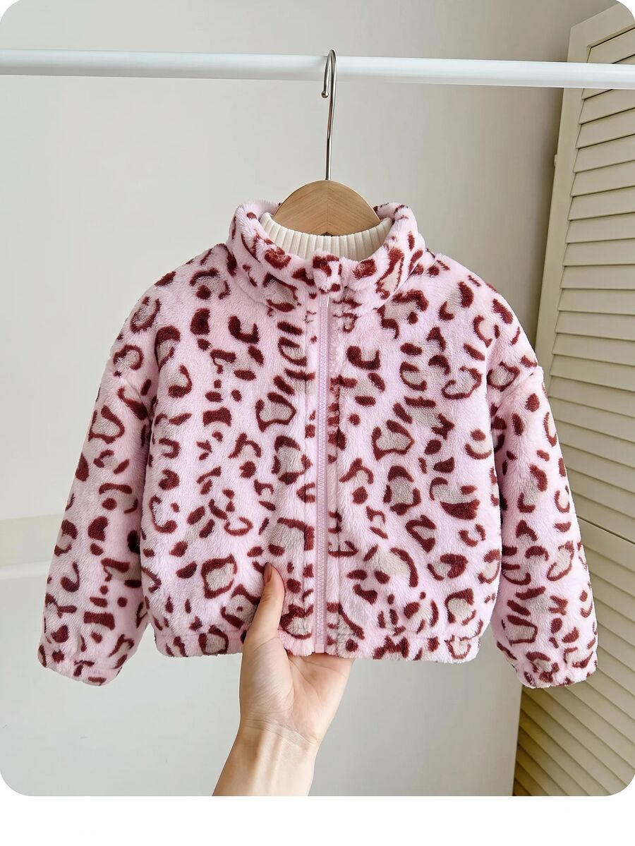SHEIN 女嬰可愛百搭休閒毛絨碎花長袖冬季外套 - 彩色 - 查看 1