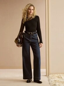 MOTF PREMIUM SEXY CONTRAST MESH SLIM FIT LONG SLEEVE SWEATER - Black - View 1