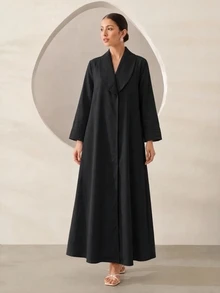 Graceveil 女款純色休閒優雅翻領寬鬆長款睡袍 - 黑色 - 查看 1