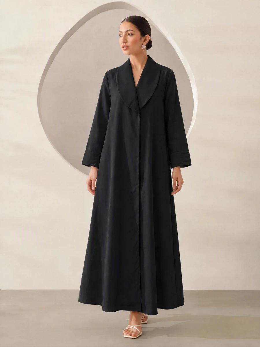 Graceveil 女款純色休閒優雅翻領寬鬆長款睡袍 - 黑色 - 查看 1