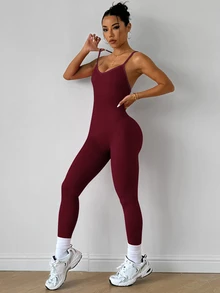 SHEIN Velisys Women's Yoga Ribbed Athletic One-Piece Jumpsuit - Multicolor - View 6