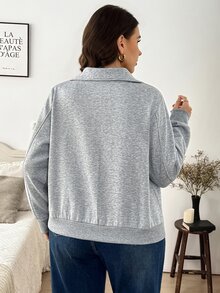 Easowa Curve 大尺碼女款休閒立領運動衫外套,附口袋,時尚日常穿搭,適合秋冬 - 灰色 - 查看 3