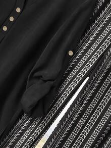 Rusticease Women's Contrast Black And White Striped Long Sleeve 2 Pieces Set, Suitable For Autumn/Winter - Khaki - View 3