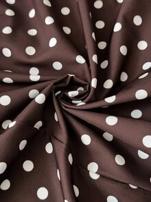 Elaquor Plus Size Women's Round Neck Puff Long Sleeve Polka Dot Hem Elegant Dress Fall/Winter Polka Dot Brown Dress For Women Elegant Going Out Brunch Dress - Brown - View 7